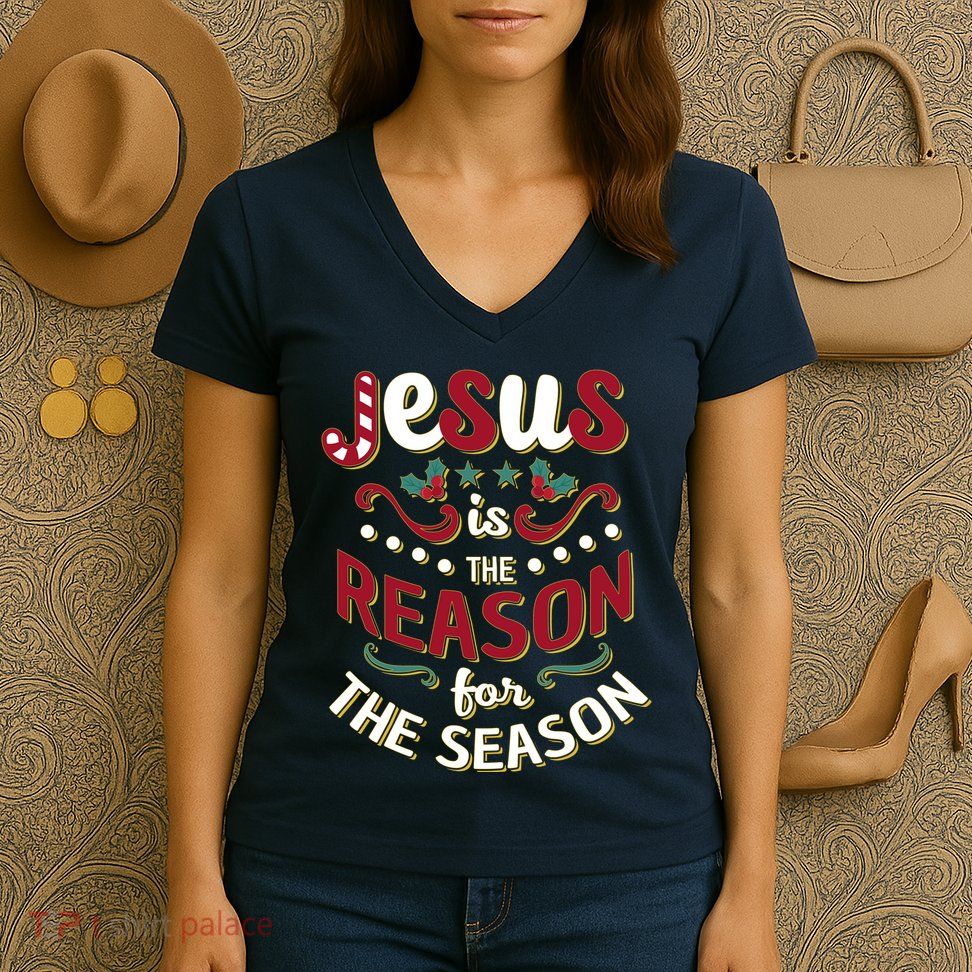 Festive Jesus Is The Reason For The Season Women's V-Neck T-Shirt
