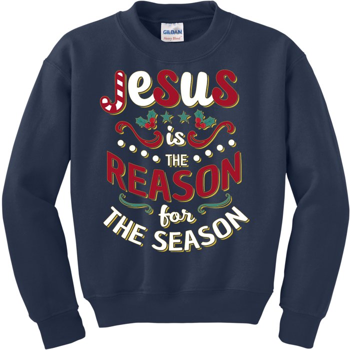 Festive Jesus Is The Reason For The Season Kids Sweatshirt