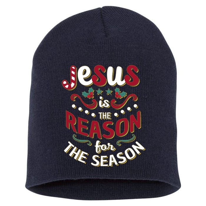 Festive Jesus Is The Reason For The Season Short Acrylic Beanie