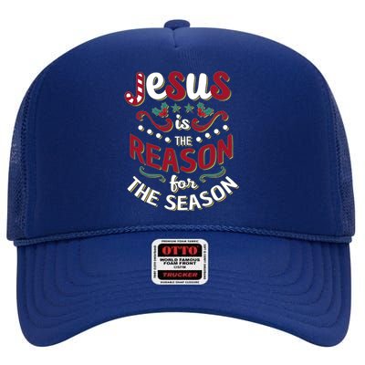 Festive Jesus Is The Reason For The Season High Crown Mesh Back Trucker Hat