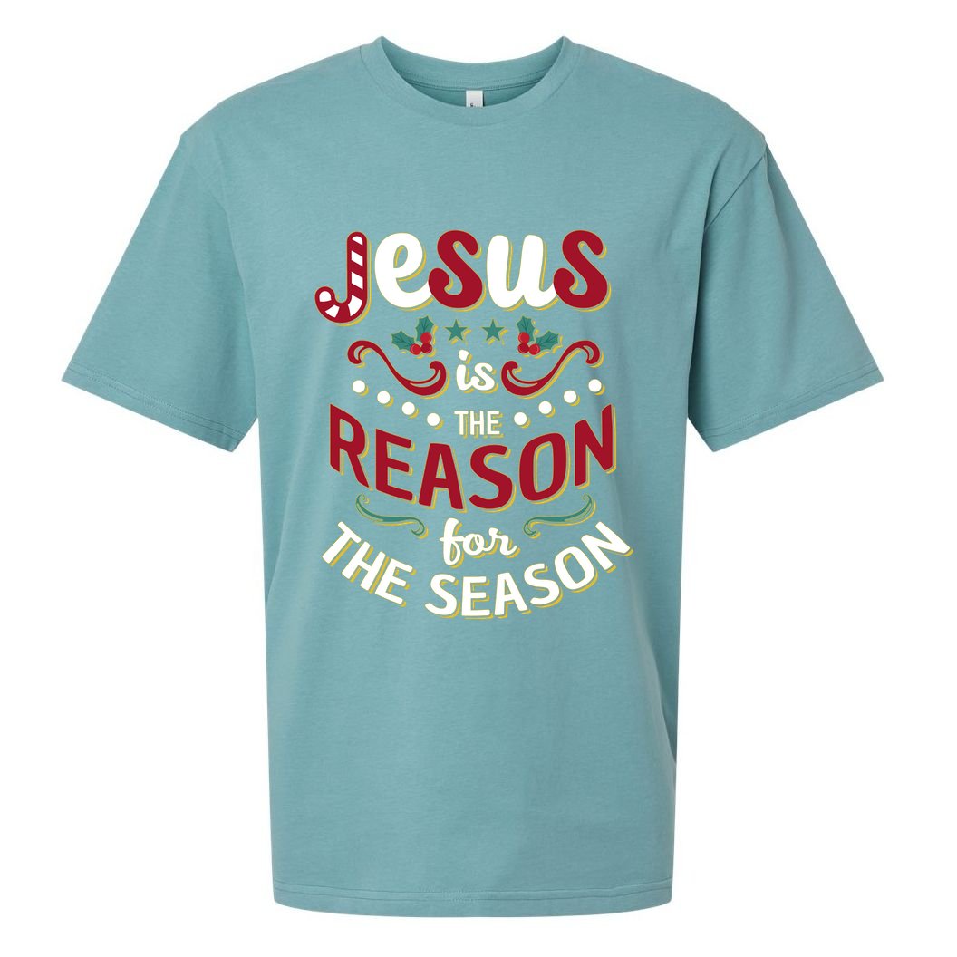 Festive Jesus Is The Reason For The Season Sueded Cloud Jersey T-Shirt