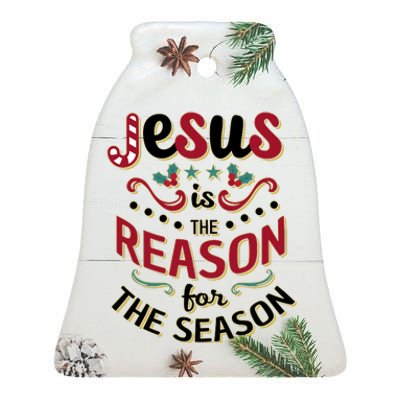 Festive Jesus Is The Reason For The Season Ceramic Bell Ornament