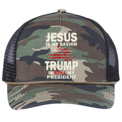 Funny Jesus Is My Savior Trump Is Still My President Retro Rope Trucker Hat Cap