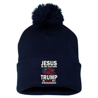 Funny Jesus Is My Savior Trump Is Still My President Pom Pom 12in Knit Beanie