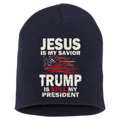 Funny Jesus Is My Savior Trump Is Still My President Short Acrylic Beanie