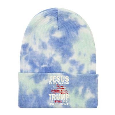 Funny Jesus Is My Savior Trump Is Still My President Tie Dye 12in Knit Beanie