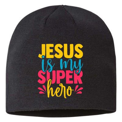 Funny Jesus is my superhero christian Cute Powerful Love God Sustainable Beanie