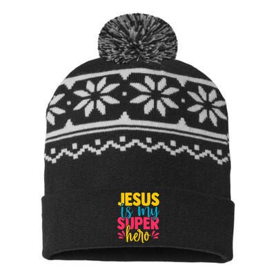 Funny Jesus is my superhero christian Cute Powerful Love God USA-Made Snowflake Beanie