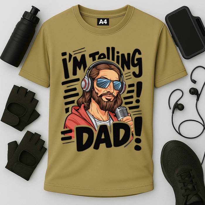 Funny Jesus IM Telling Dad Religious Cooling Performance Crew T-Shirt