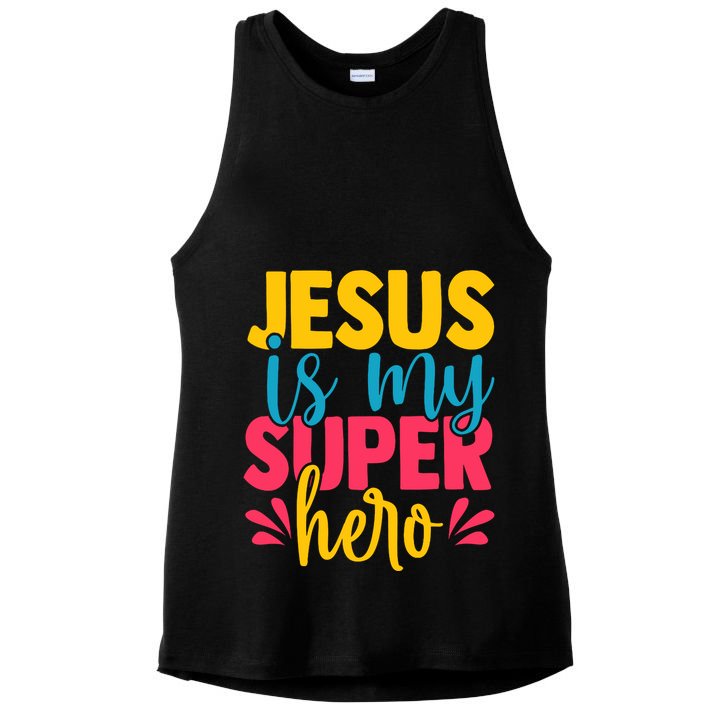 Funny Jesus Is My Superhero Christian Cute Powerful Love God Ladies PosiCharge Tri-Blend Wicking Tank