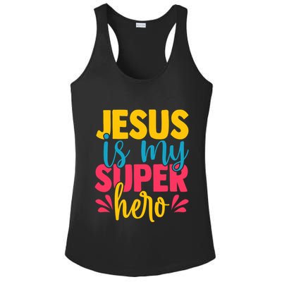 Funny Jesus Is My Superhero Christian Cute Powerful Love God Ladies PosiCharge Competitor Racerback Tank