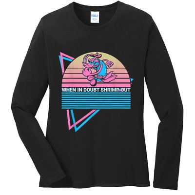 Funny Jiu Jitsu BJJ Retro When In Doubt Shrimp Out Ladies Long Sleeve Shirt