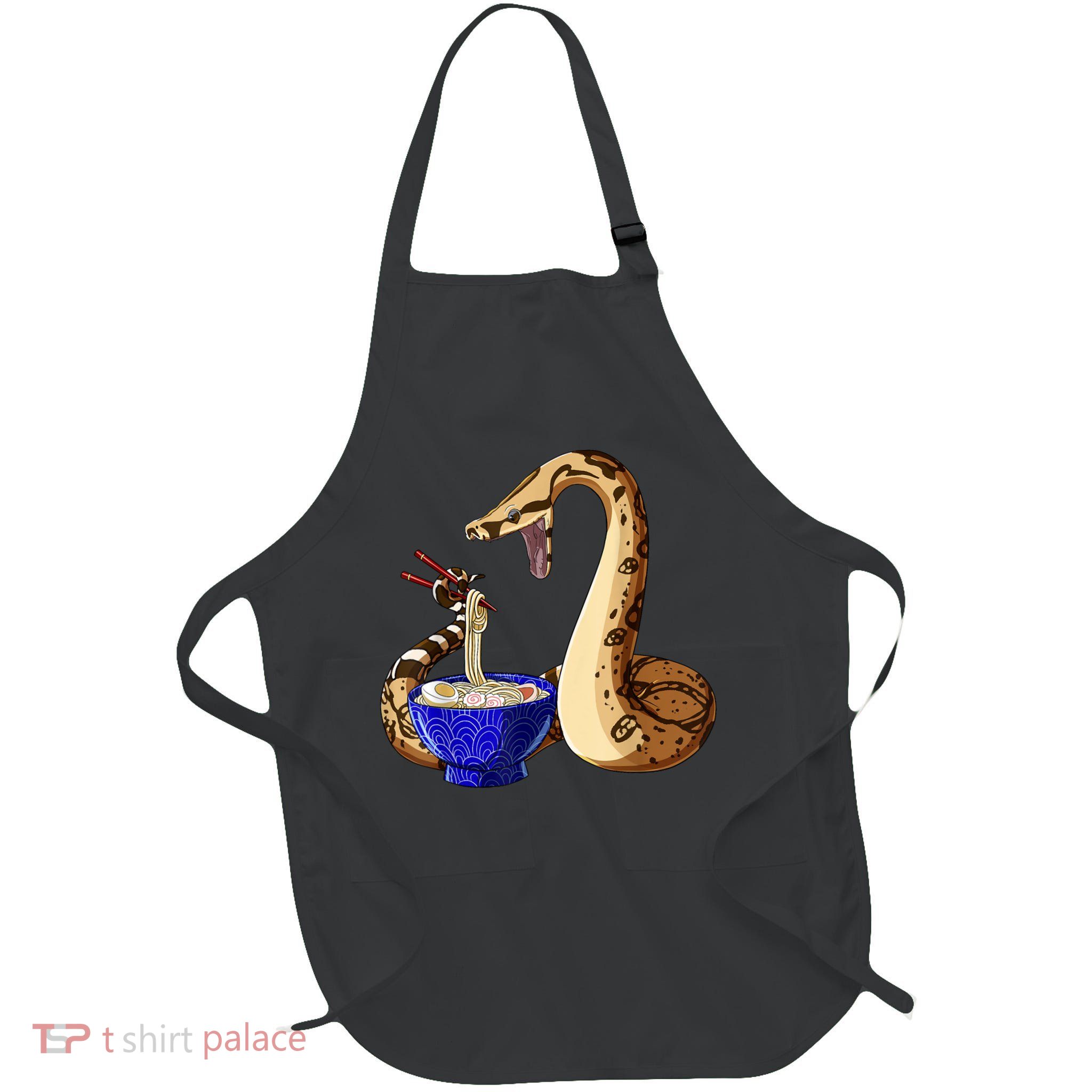 Funny Japanese Kawaii Ramen Noodles Snake Boa Constrictor Full-Length Apron With Pockets