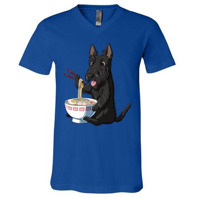 Funny Japanese Kawaii Ra Scottie Dog Scottish Terrier Gift V-Neck T-Shirt