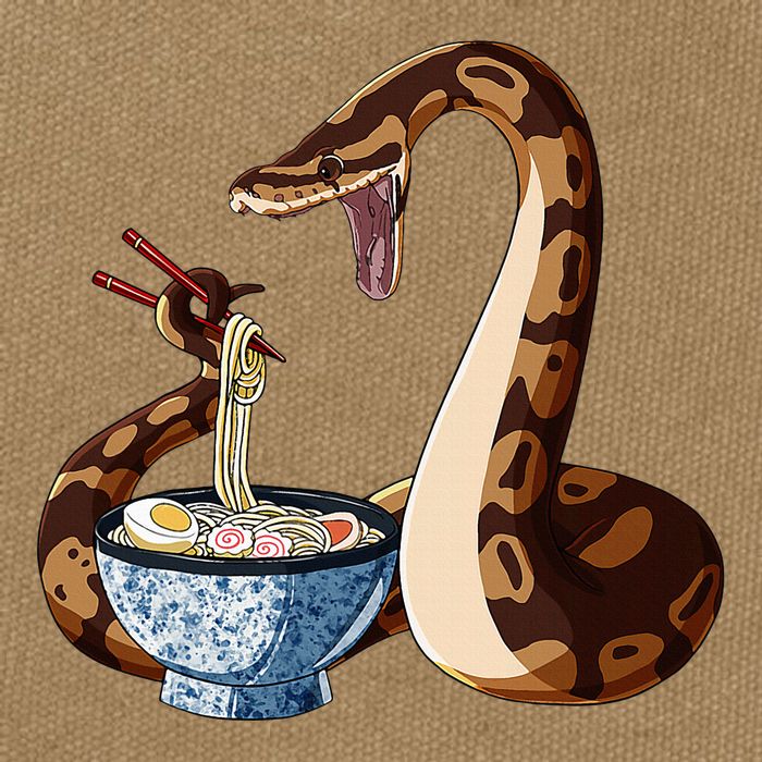 Funny Japanese Kawaii Ramen Snake Cute Ball Python Cotton Canvas Backpack