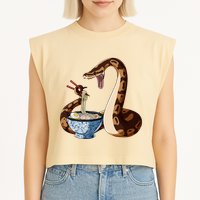 Funny Japanese Kawaii Ramen Snake Cute Ball Python Garment-Dyed Women's Muscle Tee