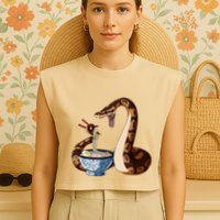 Funny Japanese Kawaii Ramen Snake Cute Ball Python Garment-Dyed Women's Muscle Tee