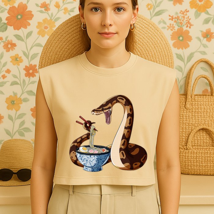 Funny Japanese Kawaii Ramen Snake Cute Ball Python Garment-Dyed Women's Muscle Tee