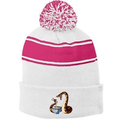 Funny Japanese Kawaii Ramen Snake Cute Ball Python Stripe Pom Pom Beanie