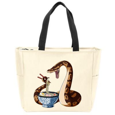 Funny Japanese Kawaii Ramen Snake Cute Ball Python Zip Tote Bag