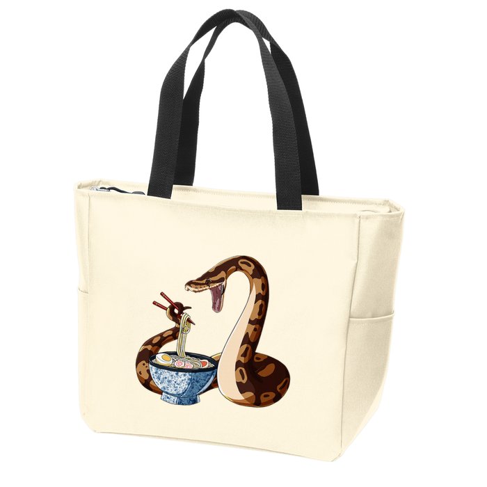Funny Japanese Kawaii Ramen Snake Cute Ball Python Zip Tote Bag