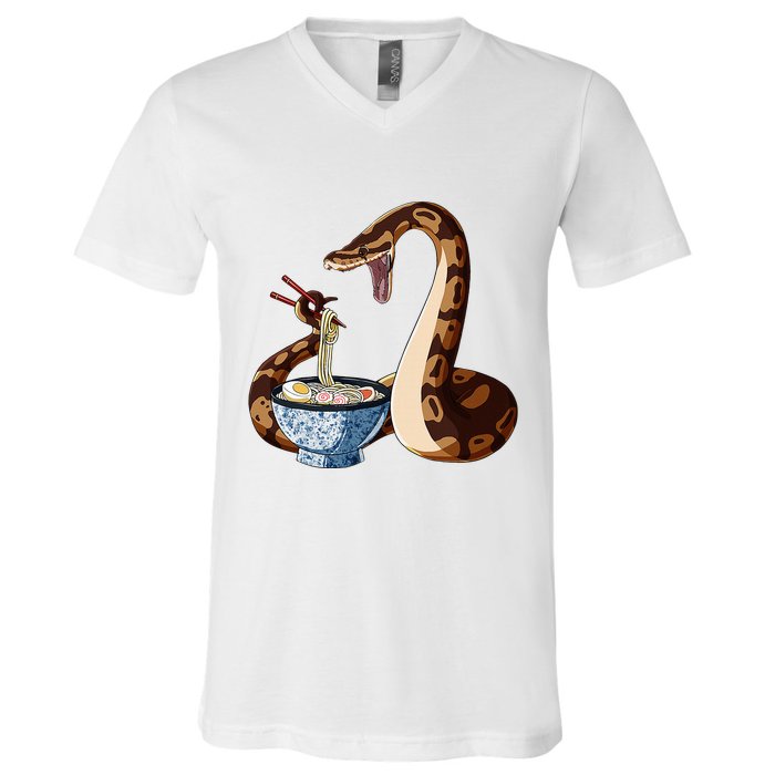Funny Japanese Kawaii Ramen Snake Cute Ball Python V-Neck T-Shirt
