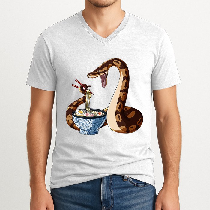 Funny Japanese Kawaii Ramen Snake Cute Ball Python V-Neck T-Shirt