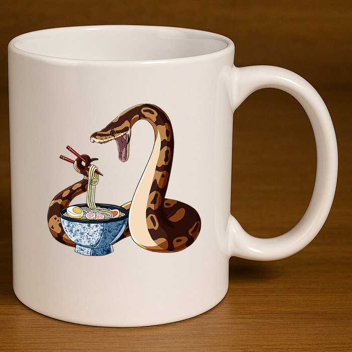Funny Japanese Kawaii Ramen Snake Cute Ball Python 11oz C Handle Ceramic Mug