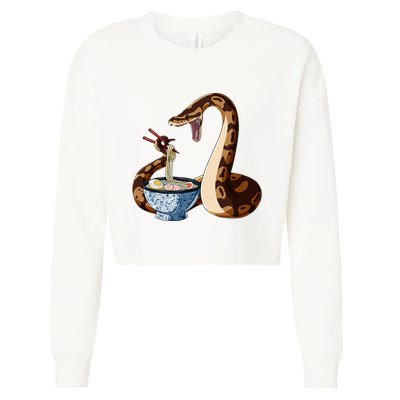 Funny Japanese Kawaii Ramen Snake Cute Ball Python Cropped Pullover Crew
