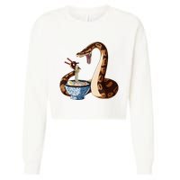 Funny Japanese Kawaii Ramen Snake Cute Ball Python Cropped Pullover Crew