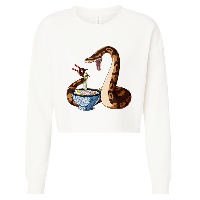 Funny Japanese Kawaii Ramen Snake Cute Ball Python Cropped Pullover Crew