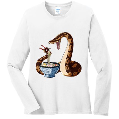 Funny Japanese Kawaii Ramen Snake Cute Ball Python Ladies Long Sleeve Shirt