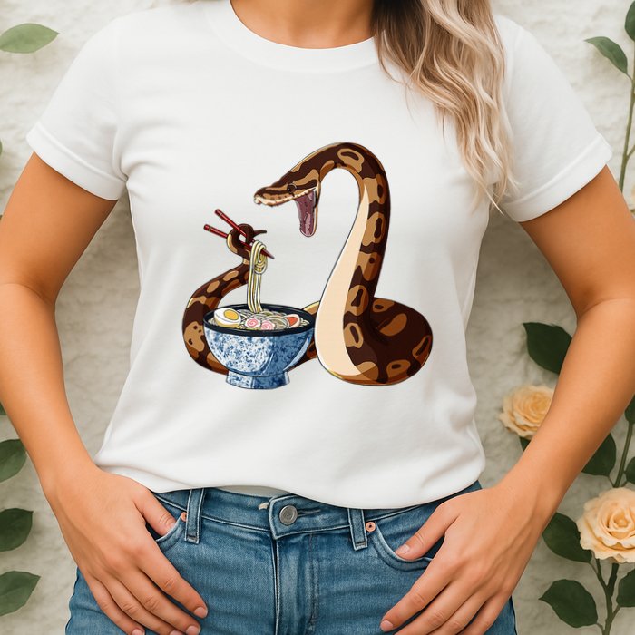 Funny Japanese Kawaii Ramen Snake Cute Ball Python Womens T-Shirt