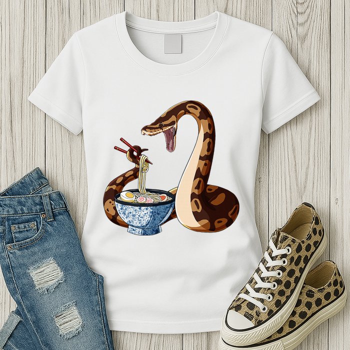 Funny Japanese Kawaii Ramen Snake Cute Ball Python Womens T-Shirt