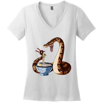 Funny Japanese Kawaii Ramen Snake Cute Ball Python Women's V-Neck T-Shirt