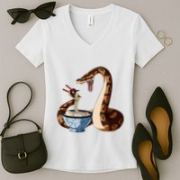 Funny Japanese Kawaii Ramen Snake Cute Ball Python Women's V-Neck T-Shirt