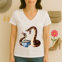 Funny Japanese Kawaii Ramen Snake Cute Ball Python Women's V-Neck T-Shirt