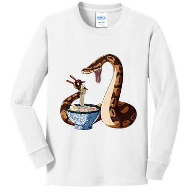 Funny Japanese Kawaii Ramen Snake Cute Ball Python Kids Long Sleeve Shirt