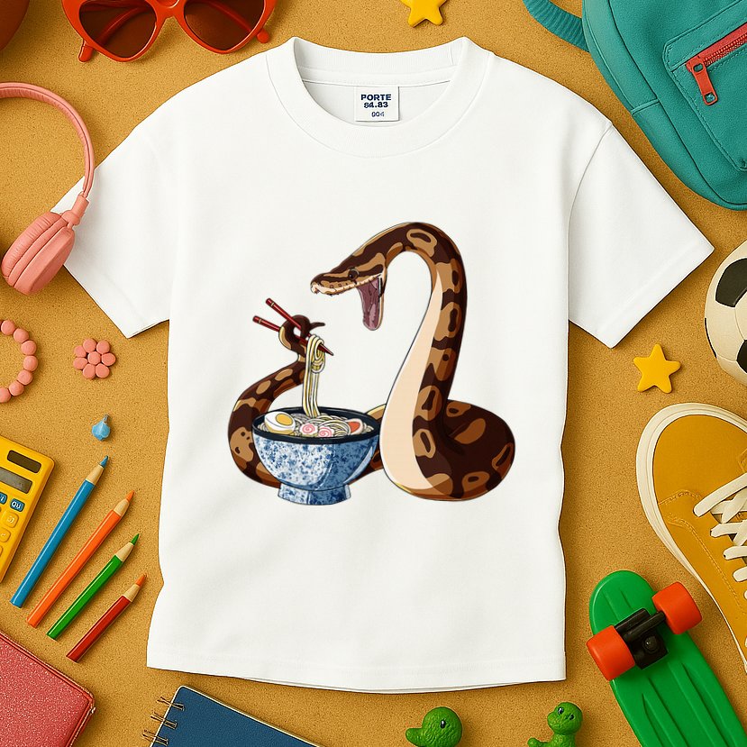 Funny Japanese Kawaii Ramen Snake Cute Ball Python Kids T-Shirt