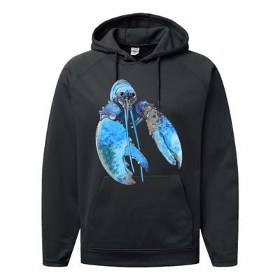 Funny Jumpscare Lobster Meme Blue Crustacean Performance Fleece Hoodie