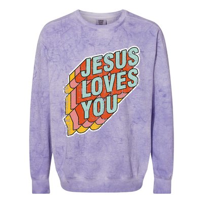 funny Jesus Loves You religious Vintage Style Colorblast Crewneck Sweatshirt