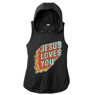 funny Jesus Loves You religious Vintage Style Ladies PosiCharge Tri-Blend Wicking Draft Hoodie Tank