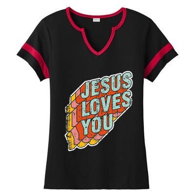 funny Jesus Loves You religious Vintage Style Ladies Halftime Notch Neck Tee