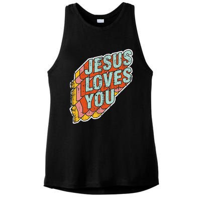 funny Jesus Loves You religious Vintage Style Ladies PosiCharge Tri-Blend Wicking Tank