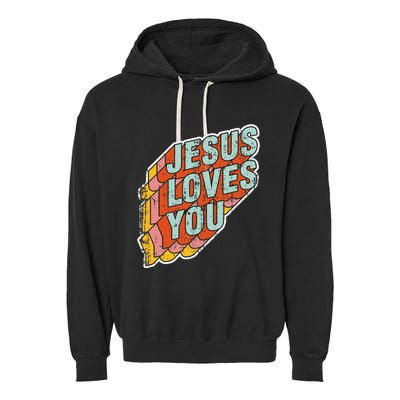 funny Jesus Loves You religious Vintage Style Garment-Dyed Fleece Hoodie