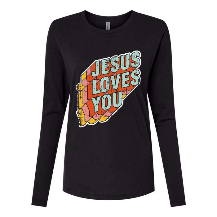 funny Jesus Loves You religious Vintage Style Womens Cotton Relaxed Long Sleeve T-Shirt