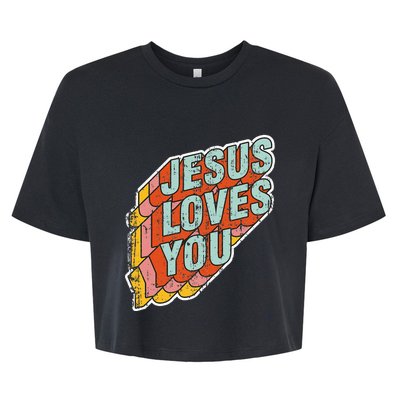 funny Jesus Loves You religious Vintage Style Bella+Canvas Jersey Crop Tee