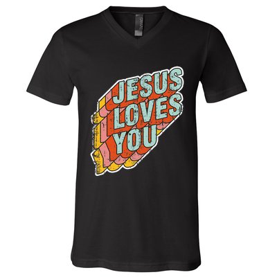 funny Jesus Loves You religious Vintage Style V-Neck T-Shirt