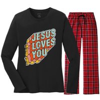 funny Jesus Loves You religious Vintage Style Women's Long Sleeve Flannel Pajama Set 