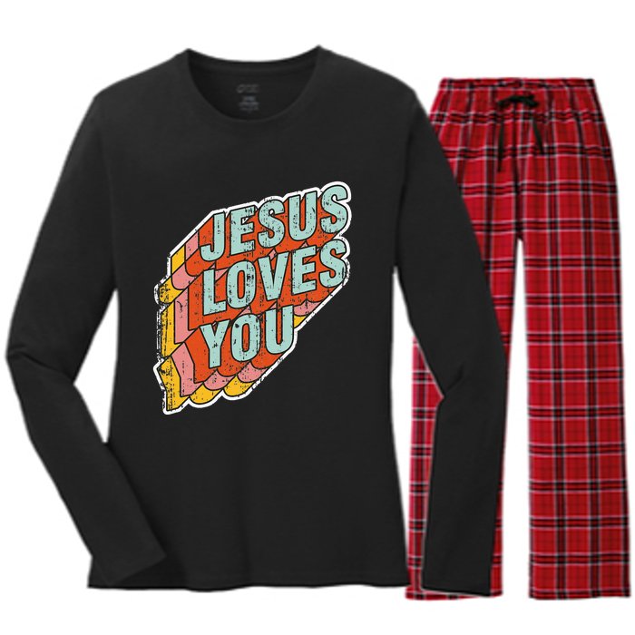 funny Jesus Loves You religious Vintage Style Women's Long Sleeve Flannel Pajama Set 